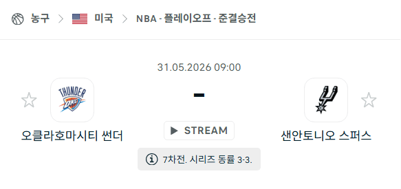 오클라호마시티 썬더 vs 샌안토니오 스퍼스: 5월31일 NBA 경기 분석 및 승부 예측