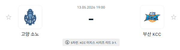 KBL 5월 13일 고양 소노 스카이거너스 vs 부산 KCC 이지스 경기 분석 및 승부 예측