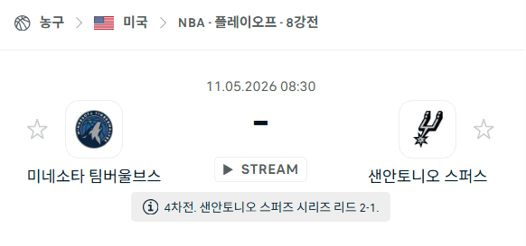 미네소타 팀버울브스 vs 샌안토니오 스퍼스 5월11일 NBA 경기 분석 및 승부 예측