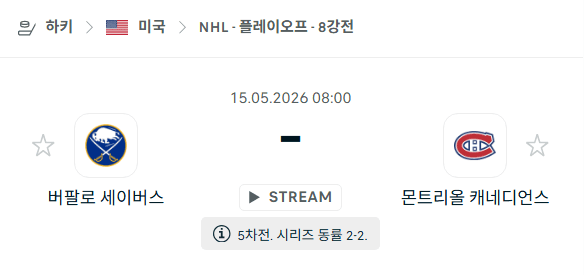 버팔로 세이버스 vs 몬트리올 캐네디언스 NHL 경기 분석 및 승부 예측