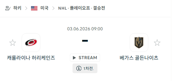 NHL 플레이오프 결승전 분석: 캐롤라이나 허리케인스 vs 베가스 골든나이츠 승부 예측