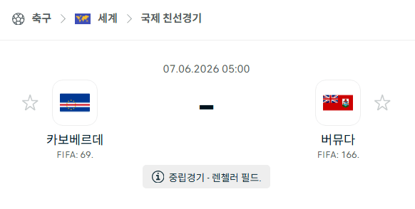 카보베르데 vs 버뮤다 친선경기 분석 및 경기 예측 (2026년 6월 7일)