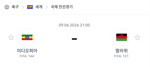 에티오피아 vs 말라위 국가대표 친선경기 경기 분석 및 승부 예측