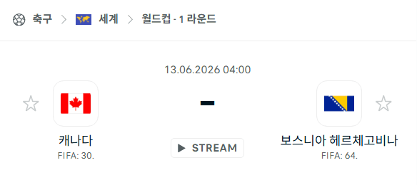 2026 북중미 월드컵 경기 분석: 캐나다 vs 보스니아 헤르체고비나 승부 예측