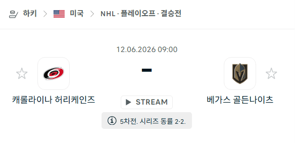 NHL 플레이오프 결승전 분석: 캐롤라이나 허리케인스 vs 베가스 골든나이츠 승패 예측