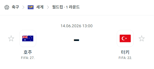 2026 북중미 월드컵 호주 vs 튀르키예 경기 분석 및 승부 예측