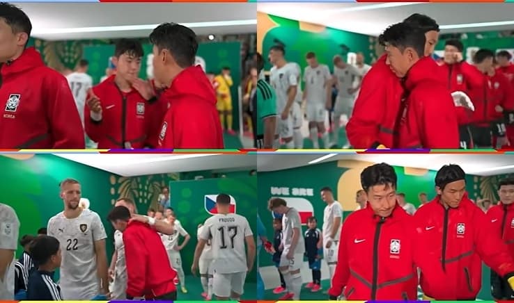 손흥민, 체코전 직전 상대팀 선수 안아주는 '주장의 품격' 화제