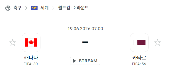 2026 북중미 월드컵 6월 19일 캐나다 vs 카타르 경기 분석 및 승부 예측